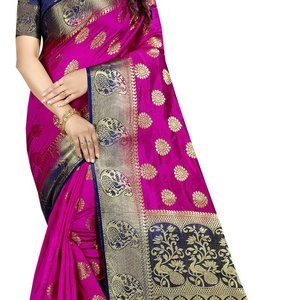 NEW Self Design Banarasi Cotton Silk Saree  (Pink)